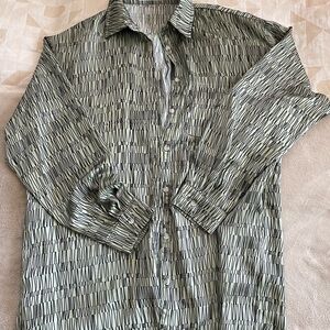 12th Tribe Light Green and Black Linear Print Button-Down Shirt
